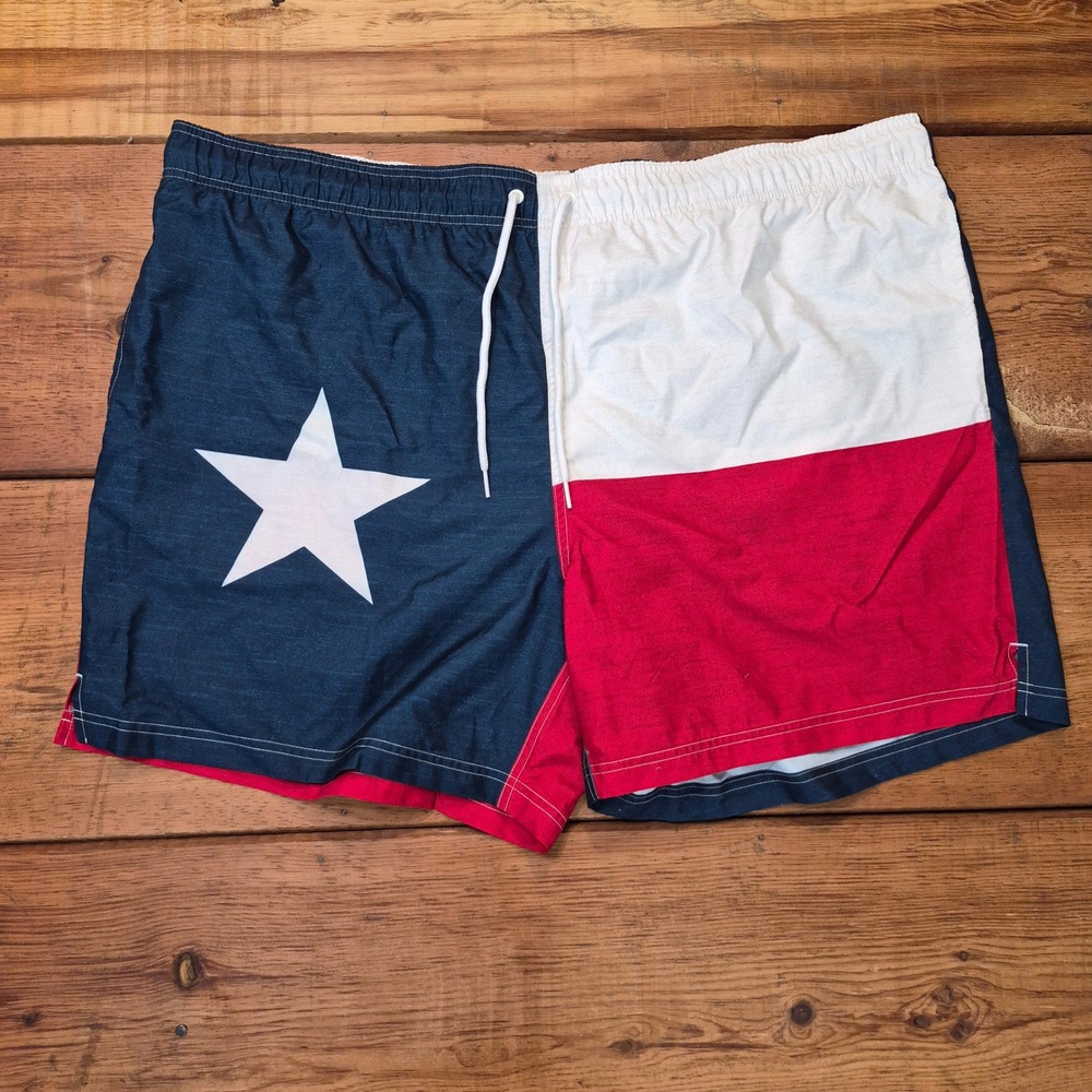 George Mens Texas Flag Swim Trunks Blue Red White 3XL 48-50 Board Shorts